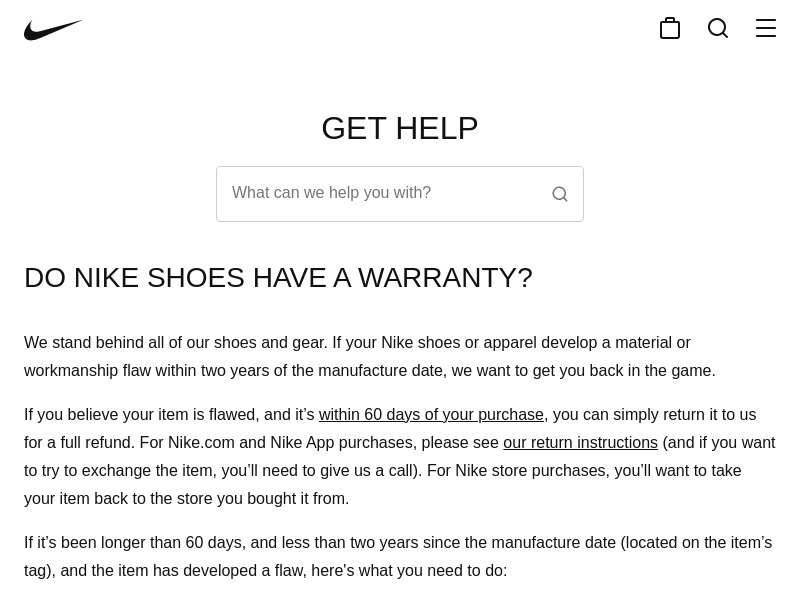 
                            1. Do Nike Shoes Have a Warranty? | Nike Help