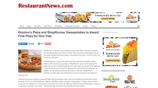 
Domino's Pizza and ShopRunner Sweepstakes to Award Free ...  
