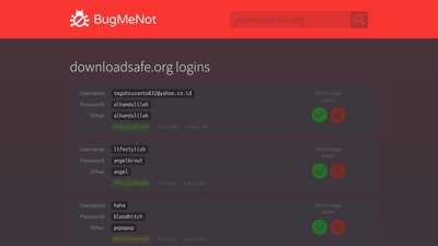 downloadsafe.org passwords - BugMeNot