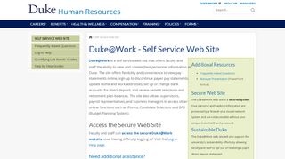 Duke@Work - Self Service Web Site  Human Resources