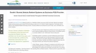 
                            6. Dunkin' Brands Selects Radiant Systems as Exclusive POS ... - Radiantenterprise Portal