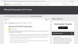 
                            4. Dynamics GP 2015 Login Slow - Microsoft Dynamics GP Forum ... - Great Plains Software Portal