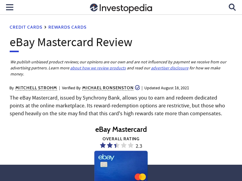 
                            10. eBay Mastercard Review - Investopedia