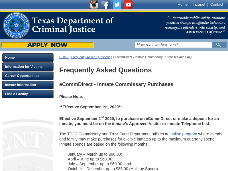 
                            2. eCommDirect - inmate Commissary Purchases and FAQ
