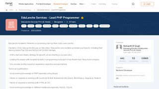 
EduLanche Services - Lead PHP Programmer ,Bangalore ...  

