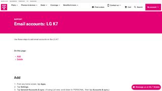 Email accounts: LG K7 | T-MOBILE SUPPORT - K7 Sign Up Page