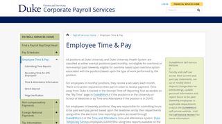 Employee Time & Pay  Corporate Payroll Services  Duke