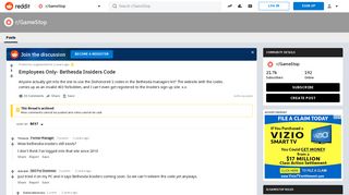 
                            6. Employees Only- Bethesda Insiders Code : GameStop - Reddit - Bethesda Insiders Portal