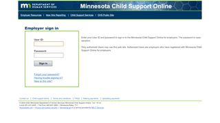 Employer sign in - Minnesota Child Support Online - Mn Child Support Employer Portal