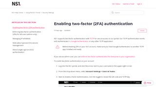 
                            8. Enabling two-factor authentication – NS1 Help Center - Ns1 Login