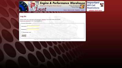 Engine Performance Warehouse - Log On