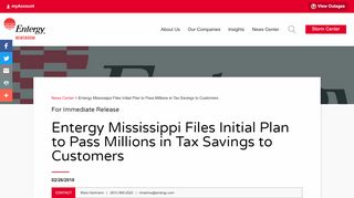
Entergy Mississippi Files Initial Plan to Pass Millions in Tax ...  
