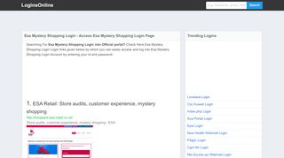 
                            7. Esa Mystery Shopping Login - LoginsOnline - Esa Market Research Mystery Shopper Portal