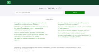 eServices - TD - Ask Us - Td Waterhouse Eservices Portal