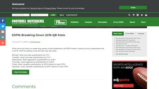 
                            5. ESPN: Breaking Down 2016 QB Stats | Football Outsiders - Espn Insider Portal And Password 2016