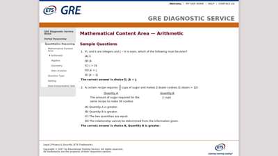 ETS GRE Diagnostic Service: Mathematical Content Area ...