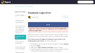 
Facebook Login Error – Tapas  
