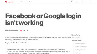 
                            3. Facebook or Google login isn't working | Pinterest help - Pinterest Login Page Not Working