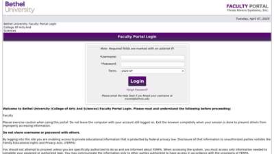 Faculty Portal Login - Bethel University