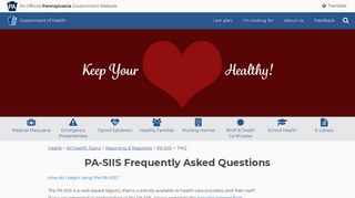 
                            3. FAQ - PA Department of Health - PA.gov - Pa Siis Login