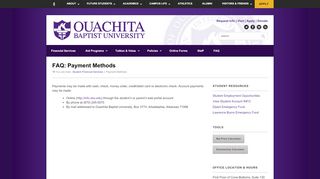 FAQ: Payment Methods - Ouachita Baptist University | Christian ... - Obu Parent Portal