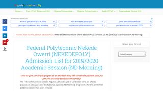 
                            5. Federal Polytechnic Nekede ND Admission List, 2018/2019 - Nekede Portal