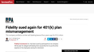 
Fidelity sued again for 401(k) plan mismanagement ...  
