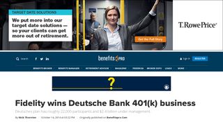 
Fidelity wins Deutsche Bank 401(k) business | BenefitsPRO  

