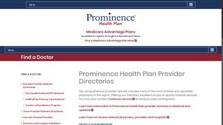 Find a Doctor | Prominence Health Plan - Prominence Health Plan Provider Portal