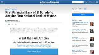 
                            8. First Financial Bank of El Dorado to Acquire First National ...