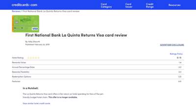 First National Bank La Quinta Returns Visa card review