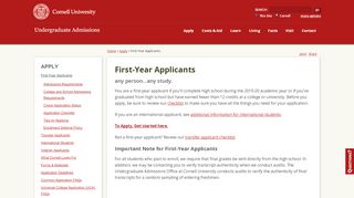 
                            1. First-Year Applicants | Undergraduate Admissions - Cornell ... - Cornell Admissions Portal