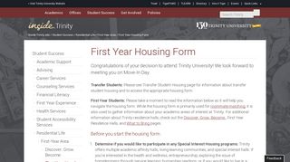 
                            3. First Year Housing Form - Quick Links - Trinity University - Trinity Housing Portal