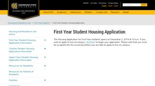 
                            3. First-Year Student Housing Application - Housing and ... - KSU Housing - Ksu Housing Portal