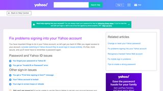 
Fix problems signing into your Yahoo account | Yahoo Help ...  
