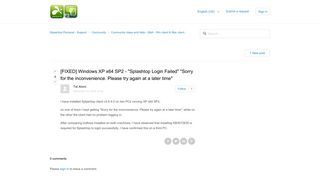 
[FIXED] Windows XP x64 SP2 - "Splashtop Login Failed ...  
