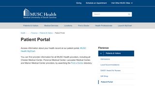 
                            6. Florence Medical Patient Portal | MUSC Health | Florence, SC - Mychart Muschealth Com Portal