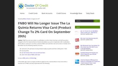 FNBO Will No Longer Issue The La Quinta Returns Visa Card ...