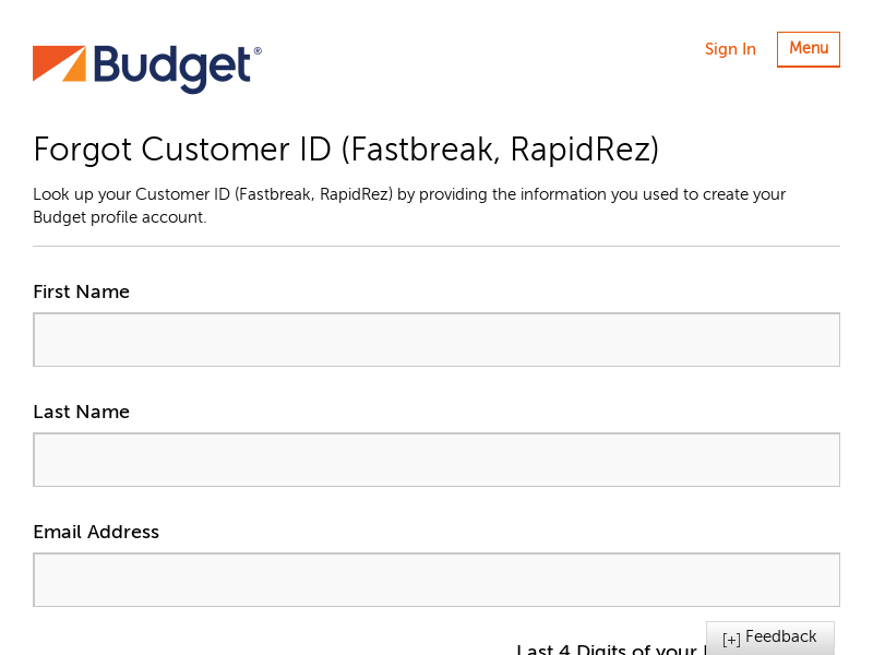 
                            9. Forgot Customer ID (Fastbreak, RapidRez) | Budget Car Rental