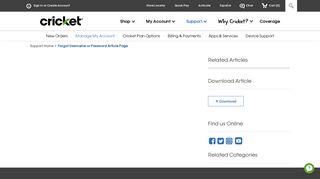 Forgot Username or Password  Manage My Account  Cricket