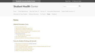 
Forms | Student Health Center - Vanderbilt University Medical Center
