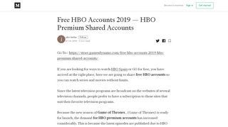 Free HBO Accounts 2019 — HBO Premium Shared Accounts - Free Hbo Portal And Password 2017