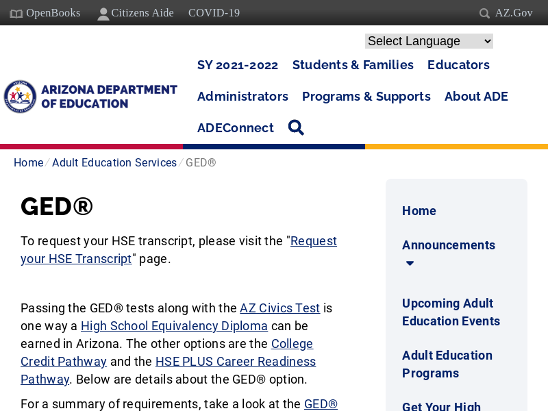 
                            2. GED® | Arizona Department of Education