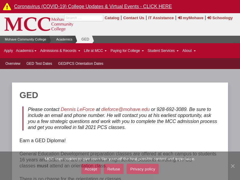 
                            10. GED - Mohave Community College
