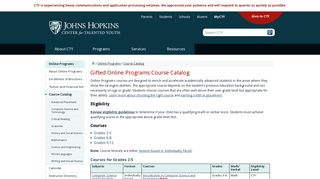 Gifted Online Programs Course Catalog  Johns Hopkins ...