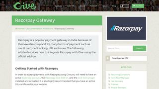
                            2. Give Razorpay Gateway Documentation - GiveWP - Razorpay Portal