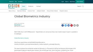 
Global Biometrics Industry - PR Newswire  
