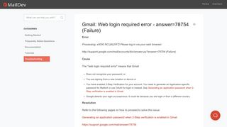 Gmail: Web login required error - answer=78754 (Failure ...
