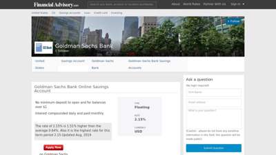 Goldman Sachs Bank Online Savings Account Rates