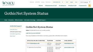 GothicNet System Status | New Jersey City University - Njcu Portal